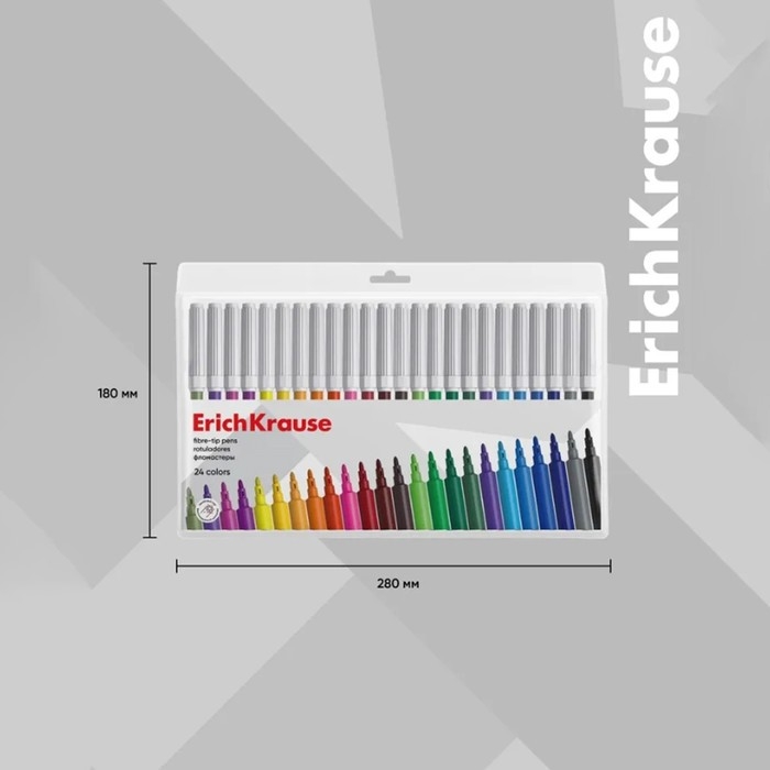 Фломастеры 24 цвета ErichKrause, вентилируемый колпачок, в футляре с европодвесом Фломастеры 24 цвета ErichKrause, вентилируемый колпачок, в футляре с европодвесом