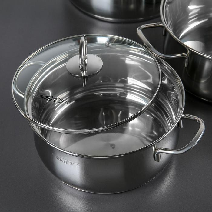 Набор кастрюль &laquo;Лира&raquo;, 3 предмета: 3,2 л, 4,2 л, 5,2 л, стеклянные крышки, капсульное дно, индукция