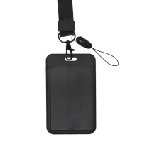Бейдж-карман вертикальный пластиковый, внешний 110x68мм, внутренний 85x54мм, лента 80x2см, чёрный.