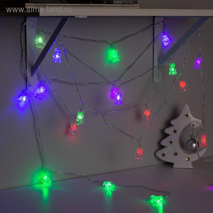 Гирлянда &laquo;Нить&raquo; 5 м с насадками &laquo;Мишки&raquo;, IP20, прозрачная нить, 20 LED, свечение мульти (RG/RB), мигание, 220 В