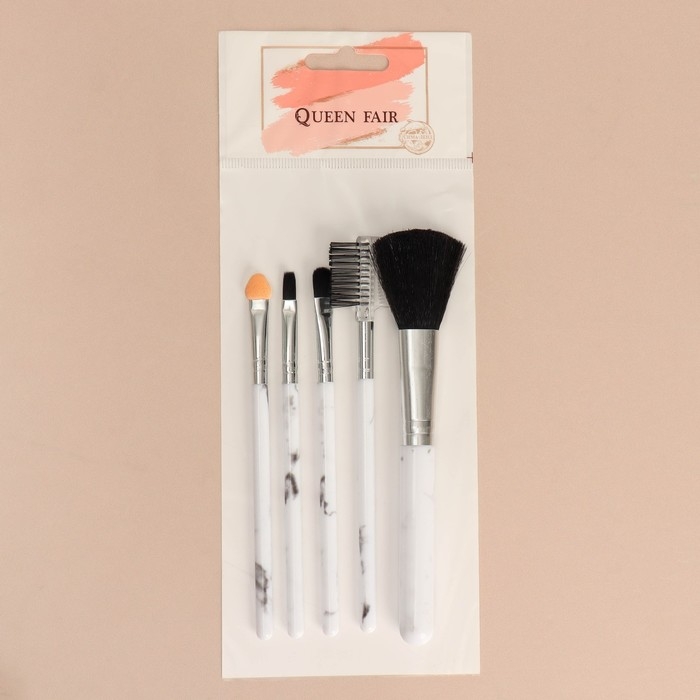 Набор кистей для макияжа &laquo;Мрамор&raquo;, 5 предметов, цвет белый/чёрный