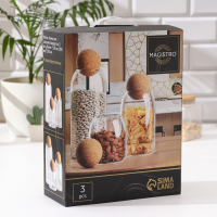 Банки стеклянные для хранения сыпучих продуктов «Эко», 3 предмета: 400/700/1000 мл, с пробковой крышкой Банки стеклянные для хранения сыпучих продуктов «Эко», 3 предмета: 400/700/1000 мл, с пробковой крышкой