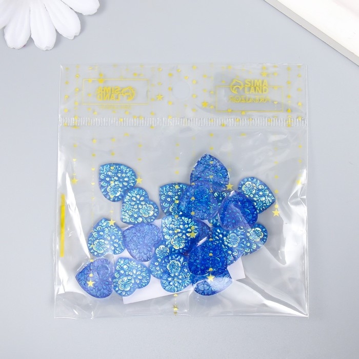 Декор для творчества пластик  "Сердце" голография синий набор 20 шт 1,6х1,6 см