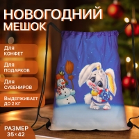 Новый год 2025. Новогодний мешок для подарков на шнурке &laquo;Зайчик&raquo;, цвет разноцветный