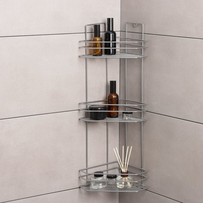 Полка угловая 3-х ярусная «Трапеция», 25×18×62 см, цвет хром Полка угловая 3-х ярусная «Трапеция», 25×18×62 см, цвет хром