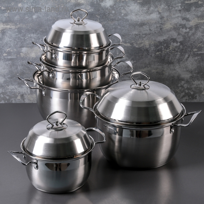 Набор кастрюль из нержавеющей стали &laquo;Тиссен&raquo;, 5 предметов: 1,8 л, 2,5 л, 3,5 л, 4,5 л, 6 л, d=18/20/22/24/26 см, металлические крышки