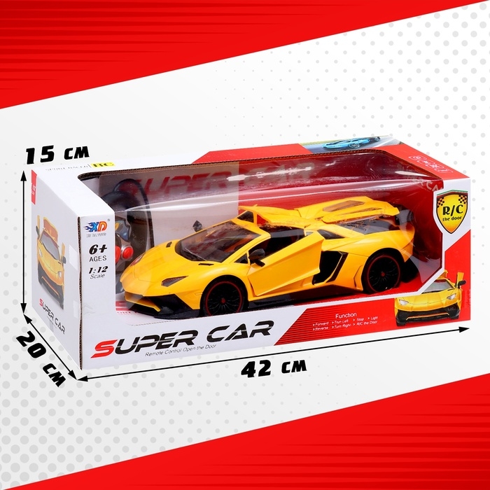 Машина радиоуправляемая &laquo;Ламбо&raquo;, 1:12, открываются двери, работает от аккумулятора, цвет жёлтый