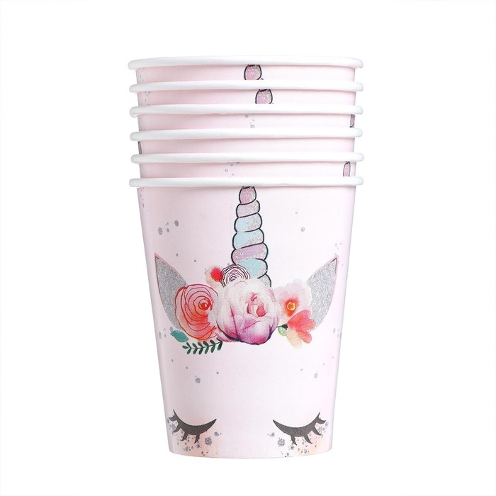 Набор бумажной посуды одноразовый Единорог Мордочка&raquo;, 6 тарелок, 6 стаканов