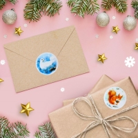 Новый год. Наклейки в рулоне "Друзья", 500 шт, 3,8 х 3,8 см