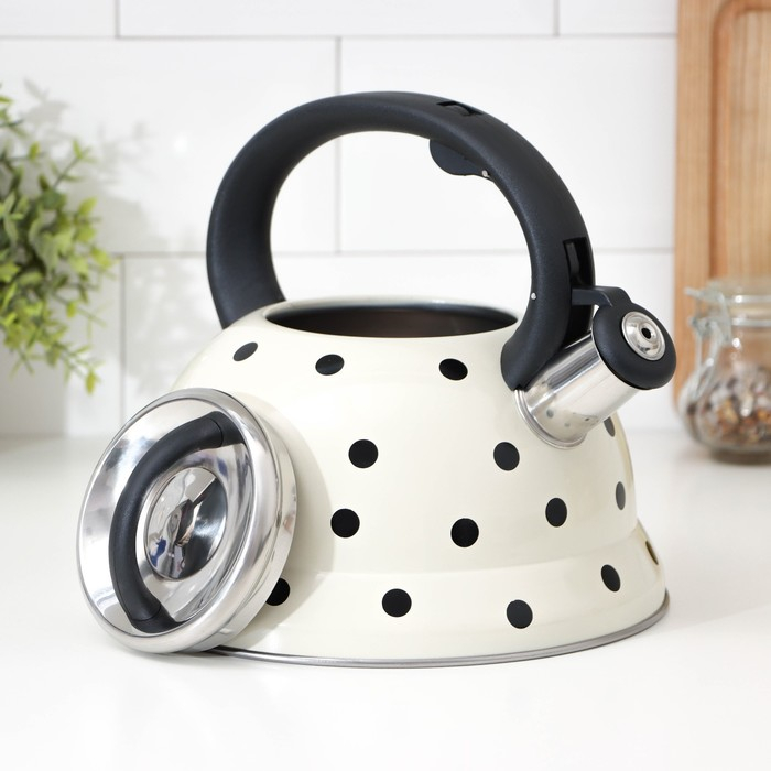 Чайник со свистком из нержавеющей стали Доляна &laquo;Горошек&raquo;, 2,8 л, цвет айвори