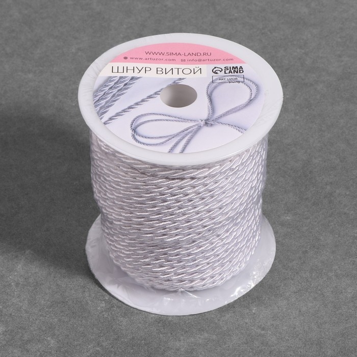 Шнур витой, d = 3 мм, 25 &plusmn; 1 м, цвет серебряный