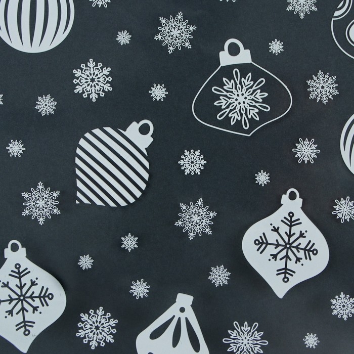 Плёнка упаковочная на Новый год глянцевая &laquo;Шары и снежинки&raquo;, белая, 1 х 5.2 м