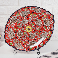 Ляган Риштанская Керамика "Цветы", 42 см, овальный, рифлёный