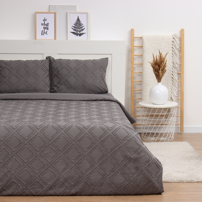 Постельное бельё LoveLife Tufting 1,5сп "Ромб" 143*215см,150*230см,50*70см-2шт, цвет серый, 110 г/м2