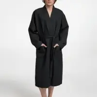 Халат вафельный Kimono, черный, размер M/L