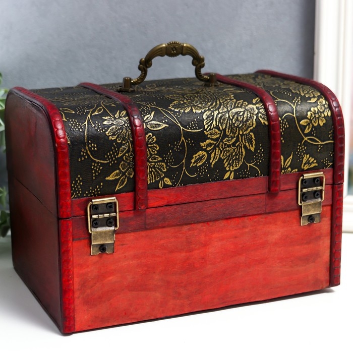 Шкатулка дерево состаренная "Цветы и бамбук" сундучок МИКС 15х22х15,5 см