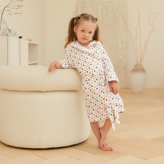 Халат детский муслиновый LoveLife &laquo;Сердечки&raquo; (2 года, рост 92-98 см) 100% хлопок, 235 гр/м2