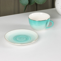 Чайная пара фарфоровая Доляна &laquo;Млечный путь&raquo;, 2 предмета: чашка 220 мл, блюдце d=13,5 см, цвет бирюзовый