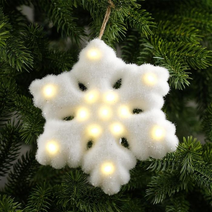 Светодиодная фигура &laquo;Снежинка&raquo; 15 см, флок, батарейки CR2032х2 (в комплекте), свечение тёплое белое