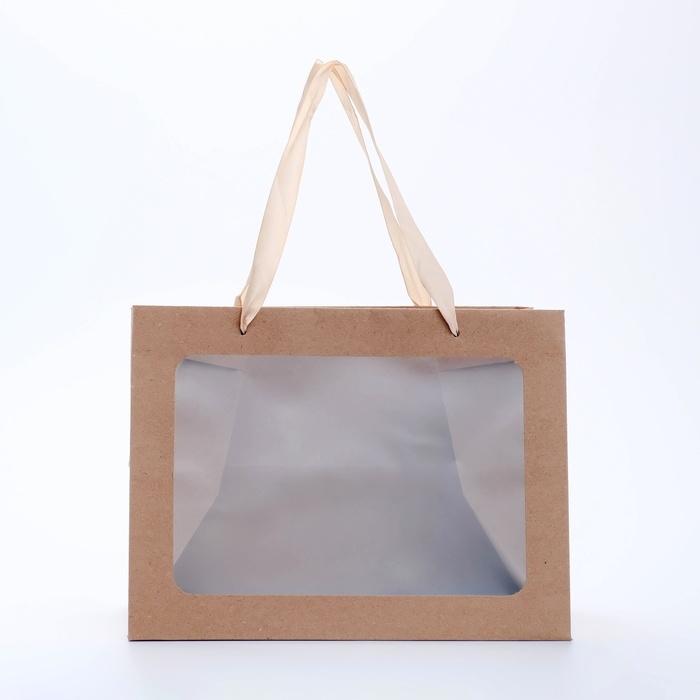 Пакет подарочный с широким дном и окном 25 х 19 х 18 см, крафт Пакет подарочный с широким дном и окном 25 х 19 х 18 см, крафт