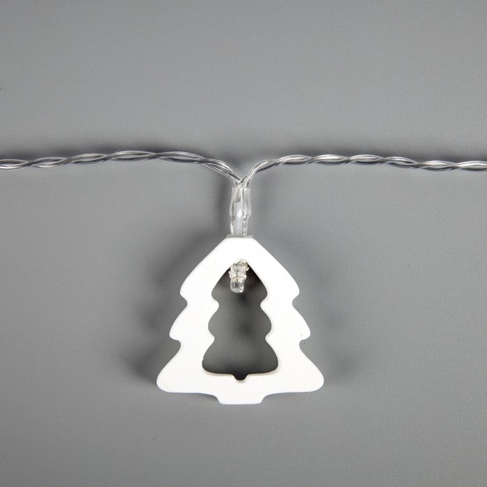 Гирлянда &laquo;Нить&raquo; 2.5 м с насадками &laquo;Ёлочка&raquo;, IP20, прозрачная нить, 10 LED, батарейки AAх2 (не в комплекте), свечение тёплое белое