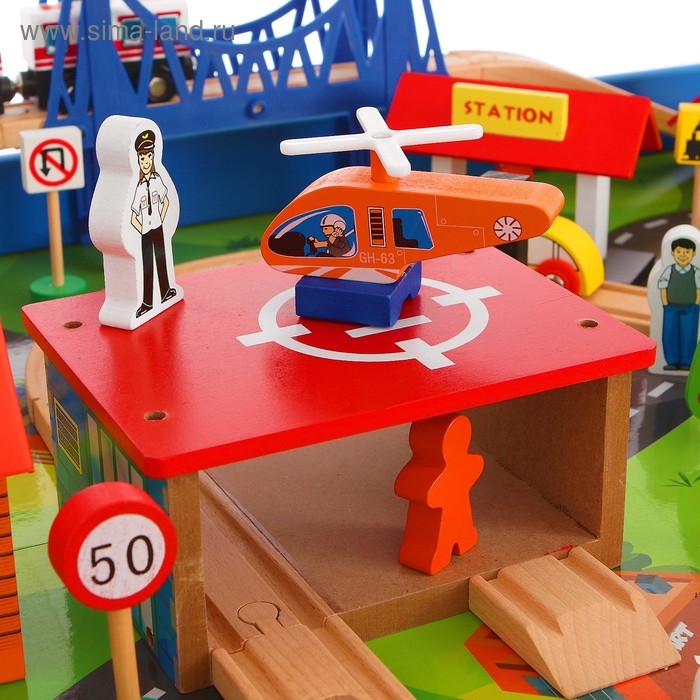 Железная дорога, 88 элементов, стол в комплекте Железная дорога, 88 элементов, стол в комплекте