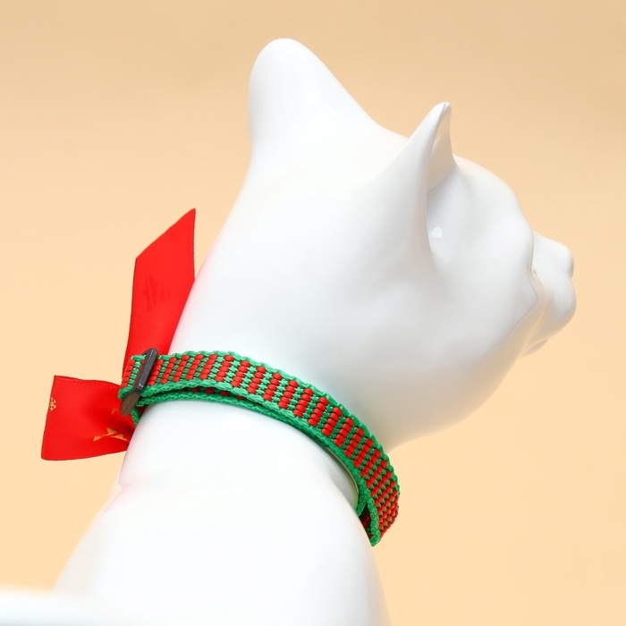 Ошейник + бант + новогодний подвес "Шарики", 30 х 1 см, капрон, зелёный