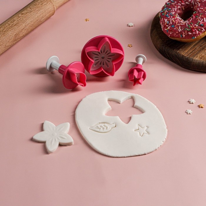 Набор плунжеров кондитерских Доляна «Цветок. Листок. Звёздочка», 3 шт Набор плунжеров кондитерских Доляна «Цветок. Листок. Звёздочка», 3 шт