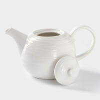 Чайник фарфоровый заварочный с подогревом на бамбуковой подставке BellaTenero &laquo;Полосы&raquo;, 850 мл, цвет белый