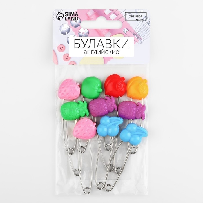 Булавки английские &laquo;Фрукты&raquo;, безопасные, 50 мм, 10 шт, цвет МИКС
