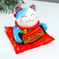 Копилка керамика "Манэки-нэко синий с гармонью" 9х8х11 см