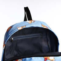 Рюкзак школьный из текстиля, 3 кармана, цвет белый/голубой