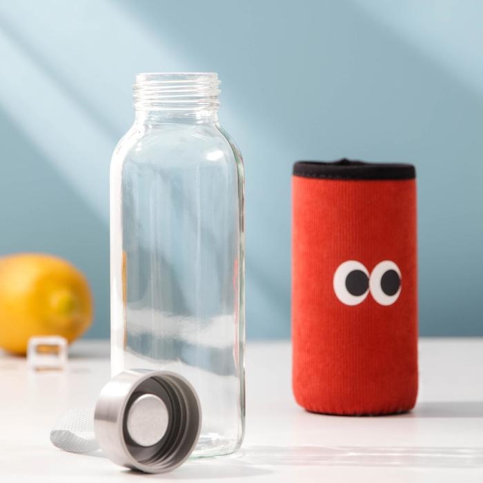 Бутылка для воды стеклянная в чехле &laquo;Глаза&raquo;, 300 мл, h=17,5 см, рисунок МИКС