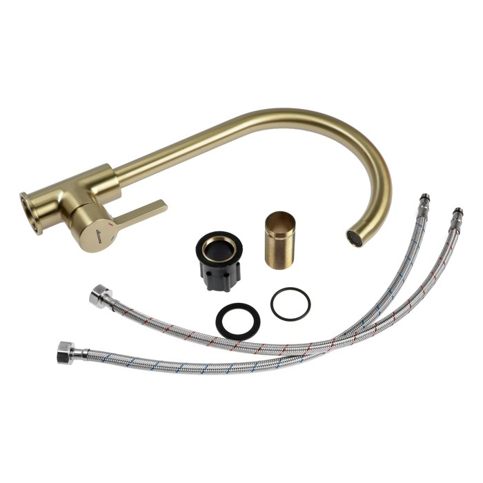 Cмеситель для кухни Accoona A4594AW, однорычажный, высокий излив, латунь, золото