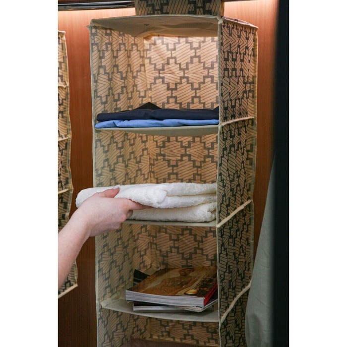 Органайзер подвесной Доляна &laquo;Гэтс&raquo;, 4 отделения, 30&times;30&times;80 см, цвет бежевый