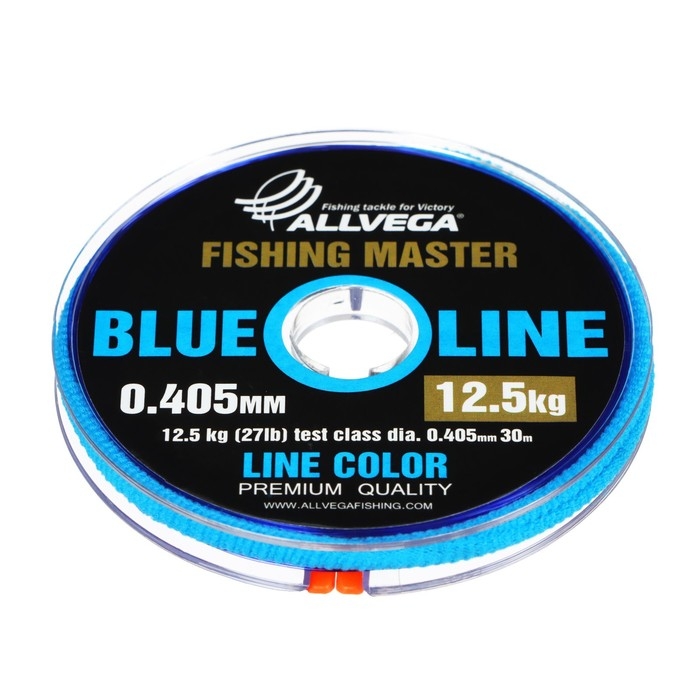 Леска монофильная ALLVEGA Fishing Master, диаметр 0.405 мм, тест 12.5 кг, 30 м, голубая Леска монофильная ALLVEGA Fishing Master, диаметр 0.405 мм, тест 12.5 кг, 30 м, голубая