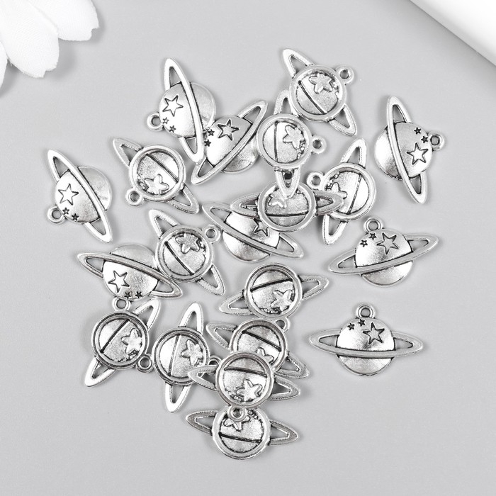 Декор для творчества металл Декор для творчества металл "Сатурн со звёздами" набор 20 шт серебро 2,1х1,3 см