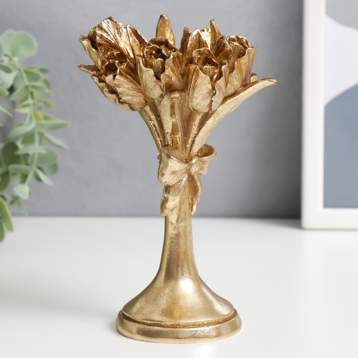 Подсвечник полистоун на 1 свечу "Букет тюльпанов" золото 16х9,5х9,5 см