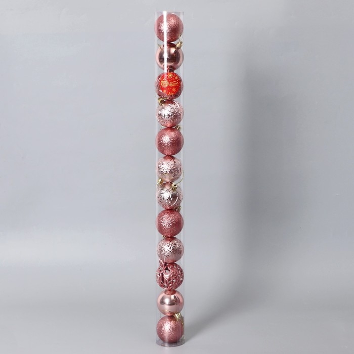 Набор шаров пластик d-6 см, 12 шт Набор шаров пластик d-6 см, 12 шт "Лилиан" розовый