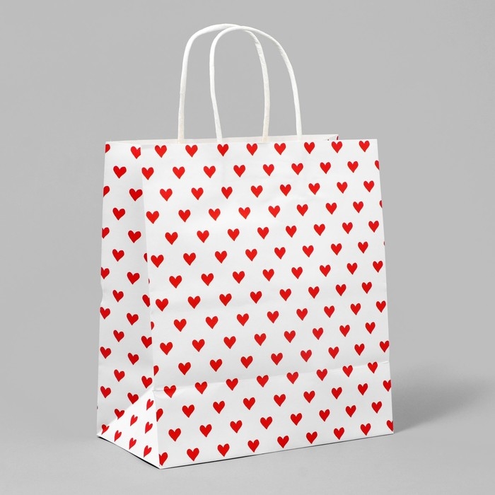 Пакет подарочный крафтовый, упаковка, &laquo;Сердца&raquo;, 22 х 25 х 12 см