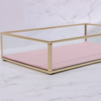 Органайзер для хранения &laquo;PINK RIPPLES&raquo;, стеклянный, 1 секция, 24 &times; 14 &times; 5 см, цвет прозрачный/медный/розовый