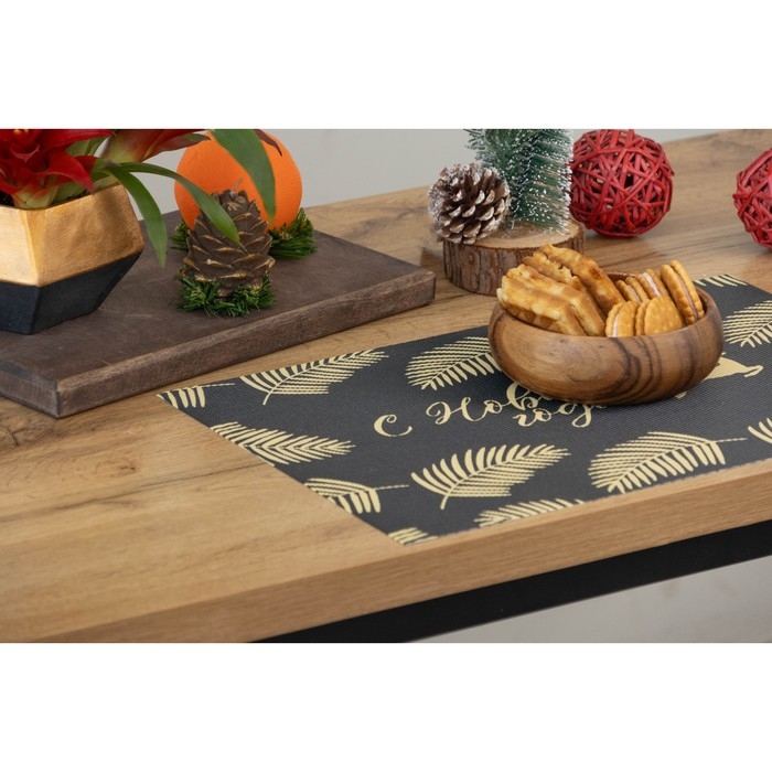 Салфетки новогодние на стол Доляна &laquo;Новый Год&raquo;, 4 шт, сервировочная, 45&times;30 см, цвет чёрный