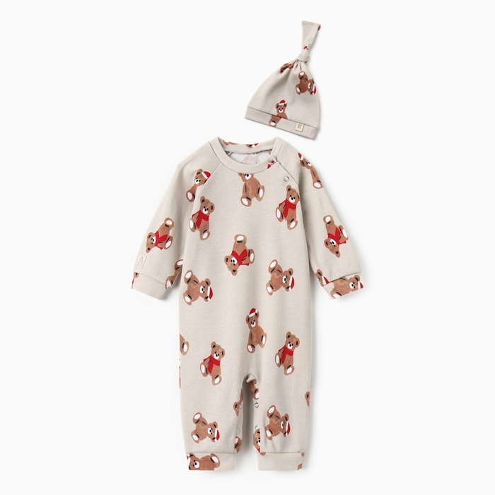 Комбинезон  с шапочкой Крошка Я "Новогодние медвежата", рост 86-92 см