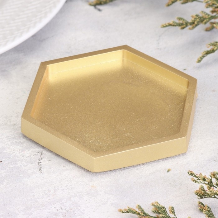 Подсвечник Подсвечник "Шестигранник. Мрамор" из гипса,9,7х11,3х1см,золото