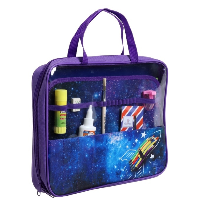 Папка для труда А4, 335 х 260 х 60 мм, с ручками текстиль, ПВХ, с наполнением 13 предметов, Calligrata, ПТР-111, Папка для труда А4, 335 х 260 х 60 мм, с ручками текстиль, ПВХ, с наполнением 13 предметов, Calligrata, ПТР-111, "Ракета"