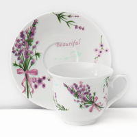 Сервиз фарфоровый чайный Доляна &laquo;Лаванда&raquo;, 12 предметов: 6 чашек 220 мл, 6 блюдец d=14 см