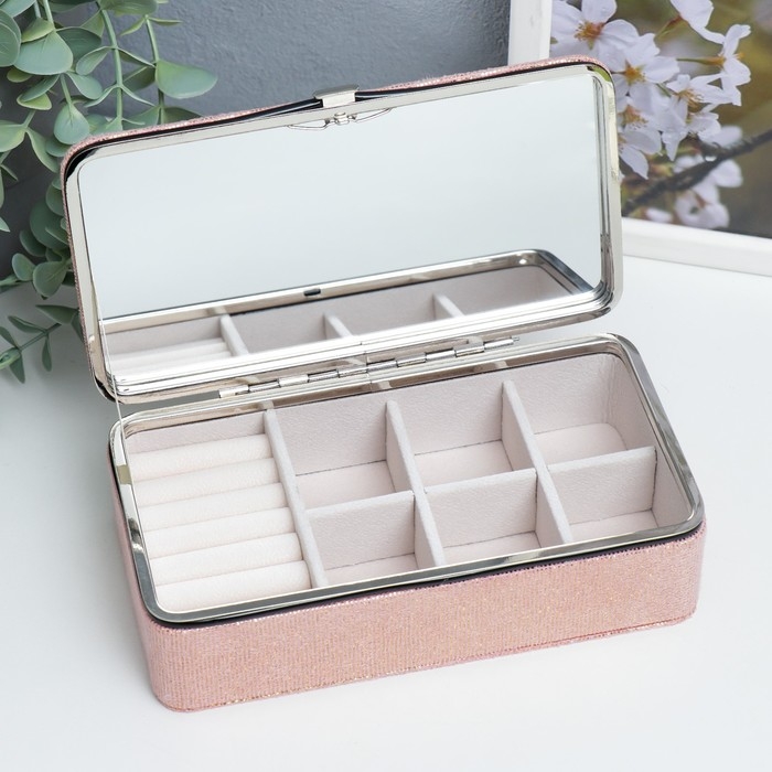 Шкатулка кожзам для украшений Шкатулка кожзам для украшений "Мелкие квадратики. Розовый" 6х9,8х18,5 см