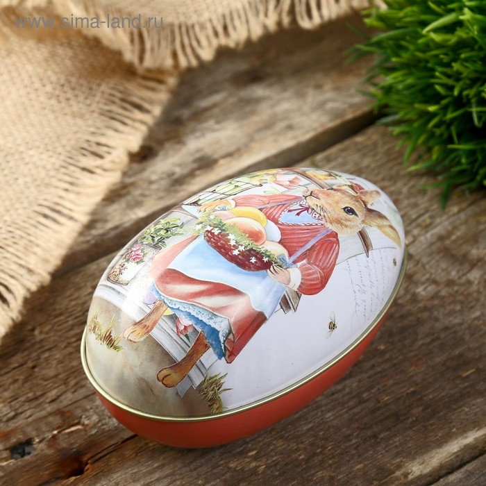 Шкатулка металл яйцо Шкатулка металл яйцо "Зайка-хозяйка с корзинкой яиц" 11х6,5х7 см