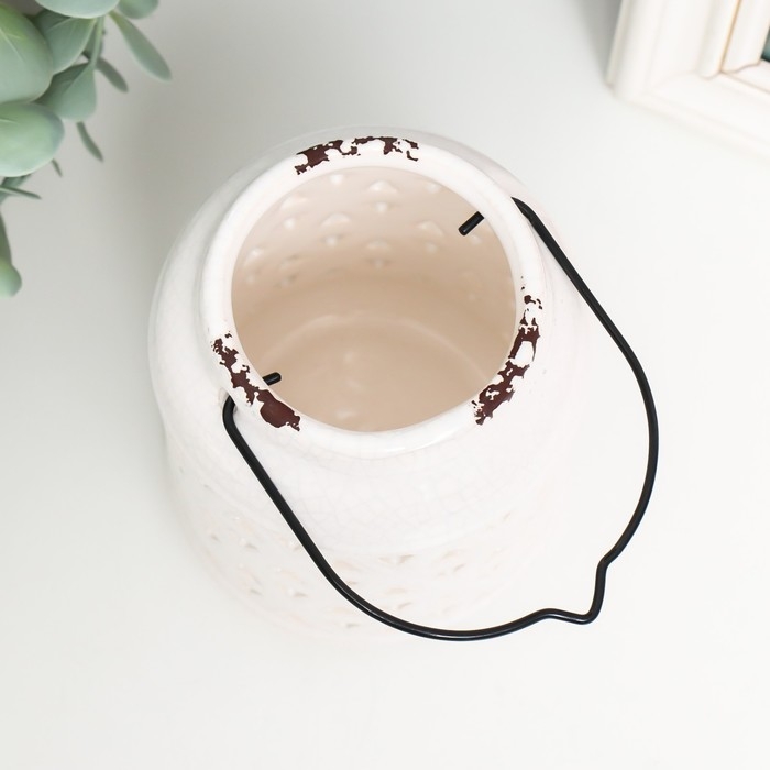 Подсвечник керамика на 1 свечу "Фонарь. Ромбы" белый 9х9х12 см