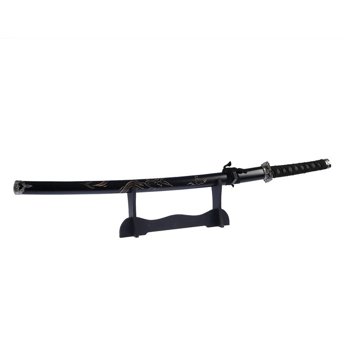 Сувенирное оружие &laquo;Катана на подставке&raquo;, чёрные ножны с резным драконом, рукоять микс 100см